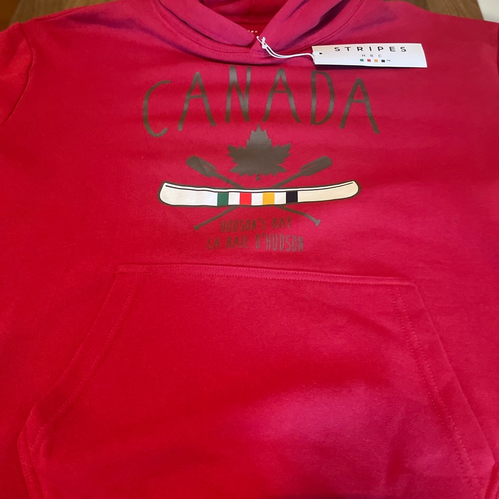HBC Stripes BNWT  Men's Red Canada Canoe Heritage Hoodie-Size Small